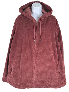 L.L. Bean Comfort Corduroy Hoodie Jacket Womens 2X Red Full Zip CJ-2348